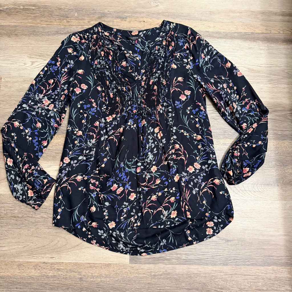 Lucky Brand Floral Print Blouse - Black And Pink
